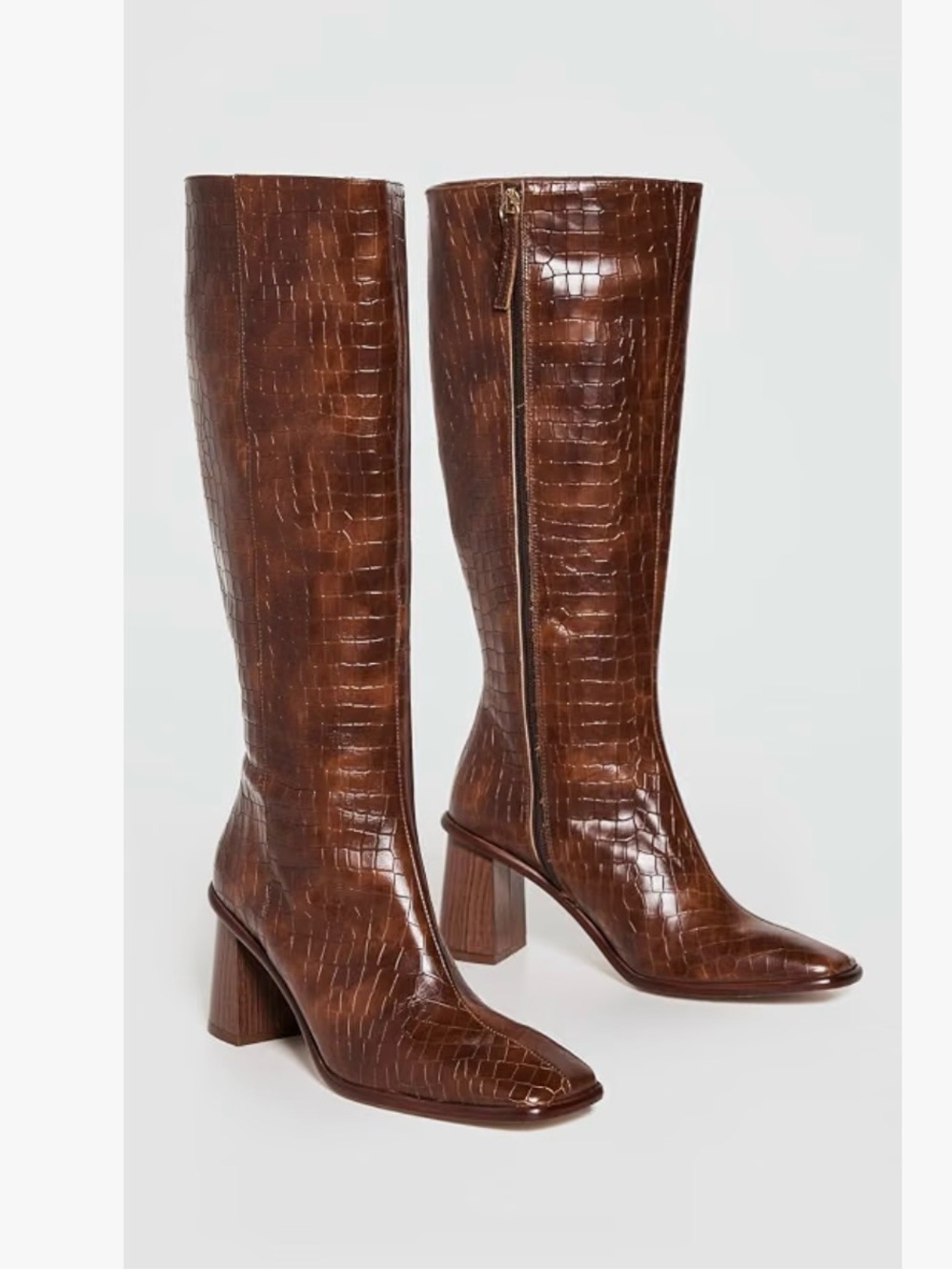 ALOHAS Chestnut Croc-Embossed Knee-High Heeled Boots